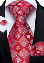 Christmas Red Lattice Pattern Men's Tie Pocket Square Cufflinks Set