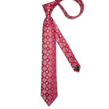 Christmas Red Lattice Pattern Men's Tie Pocket Square Cufflinks Set