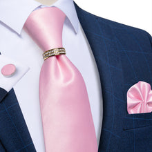 4PCS Cherry Blossom Powder Solid Silk Men's Tie Pocket Square Cufflinks with Tie Ring Set