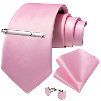Cherry Blossom Powder Solid Men's Tie Pocket Square Cufflinks Clip Set