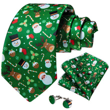 Christmas Novelty Green Men's Tie Pocket Square Cufflinks Set