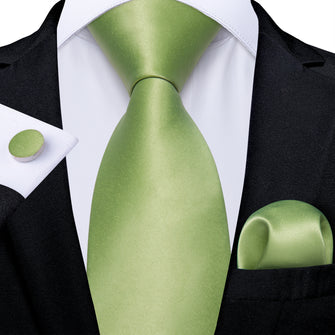 Lime Green Solid Men's Tie Pocket Square Cufflinks Set