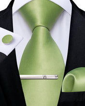 Lime Green Solid Men's Tie Pocket Square Cufflinks Clip Set