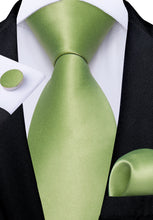 Lime Green Solid Men's Tie Pocket Square Cufflinks Clip Set