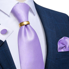 4PCS Light Purple Solid Silk Men's Tie Pocket Square Cufflinks with Tie Ring Set