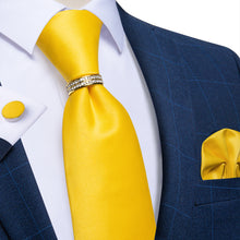 4PCS Yellow Solid Silk Men's Tie Pocket Square Cufflinks with Tie Ring Set