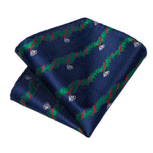 Christmas Blue Green Stripe Bell Men's Tie Pocket Square Cufflinks Set