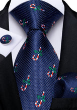 Christmas Blue Dotted Pattern Men's Tie Pocket Square Cufflinks Clip Set
