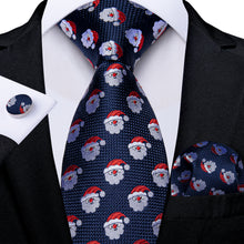 Christmas Blue Solid Santa Avatar Men's Tie Pocket Square Cufflinks Set