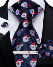 Christmas Blue Solid Santa Avatar Men's Tie Pocket Square Cufflinks Clip Set