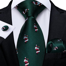 Christmas Green Santa Pattern Men's Tie Pocket Square Cufflinks Set