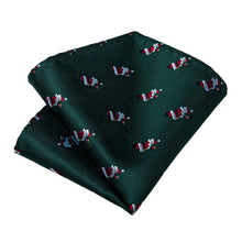Christmas Green Santa Pattern Men's Tie Pocket Square Cufflinks Clip Set