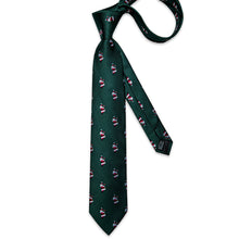 Christmas Green Santa Pattern Men's Tie Pocket Square Cufflinks Set