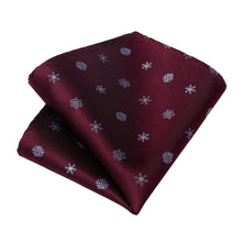 Christmas Claret Solid Silver Snowflake Men's Tie Pocket Square Cufflinks Set