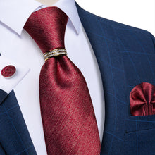 4PCS Claret Stripe Silk Men's Tie Pocket Square Cufflinks with Tie Ring Set