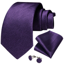 Purple Solid Men's Tie Pocket Square Cufflinks Set