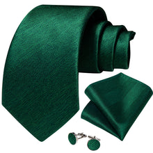 Green Solid Men's Tie Pocket Square Cufflinks Set