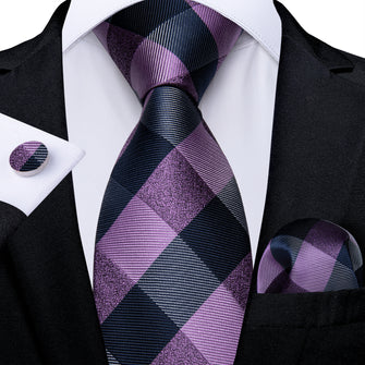 black Purple Plaid Men's Silk Tie