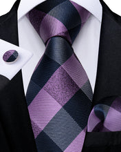 Black Purple Plaid Men's Silk Tie