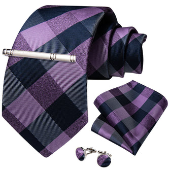 Black Purple Plaid Men's Tie