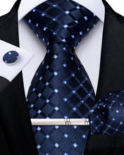 Blue Dotted Men's Tie Pocket Square Cufflinks Clip Set