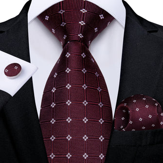 Red Dotted Men's Tie Pocket Square Cufflinks Set