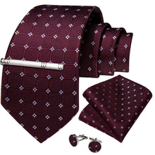 Red Dotted Men's Tie Pocket Square Cufflinks Clip Set