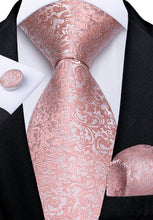 Pink Floral Men's Tie Pocket Square Cufflinks Clip Set