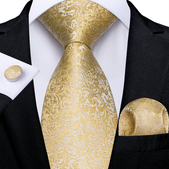 Yellow Floral Men's Tie Pocket Square Cufflinks Set