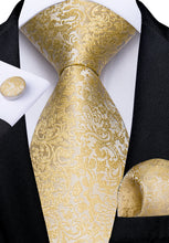 Yellow Floral Men's Tie Pocket Square Cufflinks Clip Set
