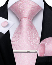 Pink Paisley Men's Tie Pocket Square Cufflinks Clip Set