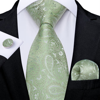 Mint Green Paisley Men's Tie Pocket Square Cufflinks Set