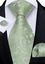 Mint Green Paisley Men's Tie Pocket Square Cufflinks Clip Set