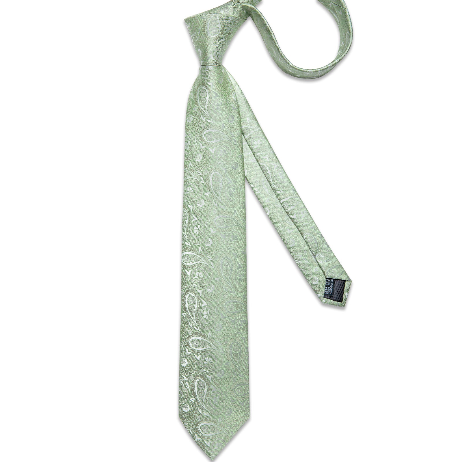 Mint Green Paisley Men's Tie Pocket Square Cufflinks Clip Set