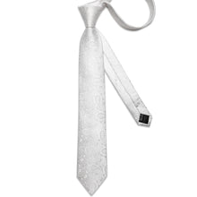 White Floral Men's Tie Pocket Square Cufflinks Clip Set