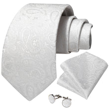 White Floral Men's Tie Pocket Square Cufflinks Set