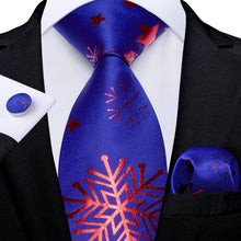 Christmas Blue Solid Golden Star Men's Tie Pocket Square Cufflinks Set