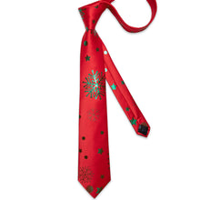 Christmas Red Solid Golden Star Men's Tie Pocket Square Cufflinks Set
