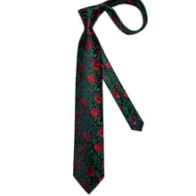 Green Leaf Red Floral Men's Tie Pocket Square Cufflinks Set