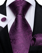 Purple Floral Men's Tie Pocket Square Cufflinks Set