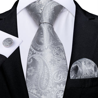 Silver Grey Floral Men's Tie 