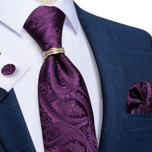 4PCS Fuchsia Floral Silk Men's Tie Pocket Square Cufflinks with Tie Ring Set