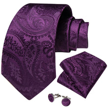 Purple Floral Men's Tie Pocket Square Cufflinks Set