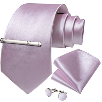 Lilac purple Solid Men's Tie Pocket Square Cufflinks Clip Set