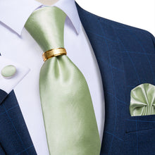 4PCS Mint Green Solid Silk Men's Tie Pocket Square Cufflinks with Tie Ring Set