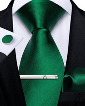 Green Solid Men's Tie Pocket Square Cufflinks Clip Set
