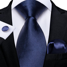 Dark Blue Solid Men's Tie Pocket Square Cufflinks Set