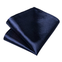 Dark Blue Solid Men's Tie Pocket Square Cufflinks Clip Set