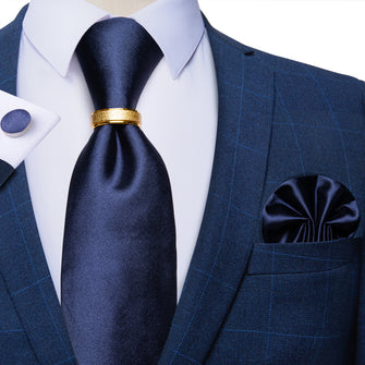 4PCS Purple Solid Silk Men's Tie Pocket Square Cufflinks with Tie Ring Set