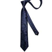 Silk Tie Midnight Blue Floral Men's Tie Handkerchief Cufflinks Clip